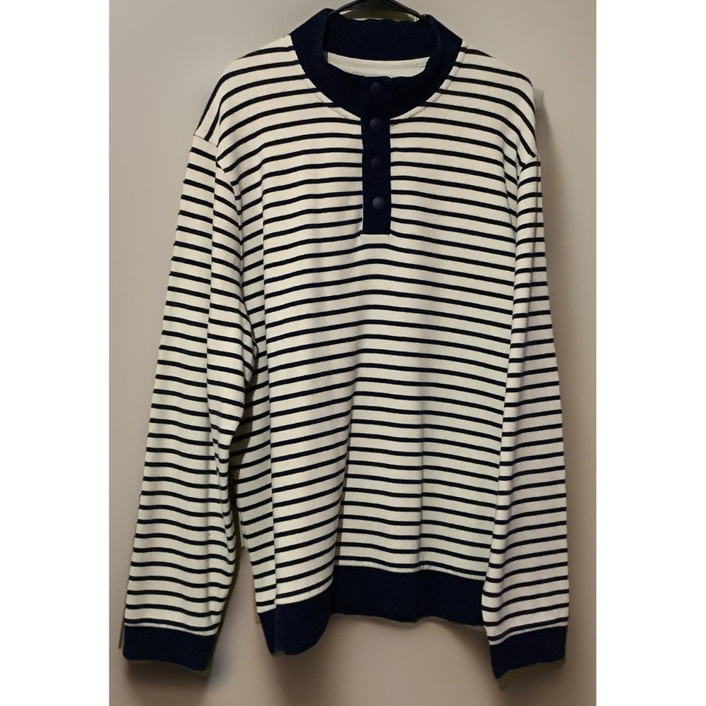 Jos. A. Bank 1905 Collection Mens XXL Navy Striped Henley Pullover Tailored Fit - Picture 2 of 3
